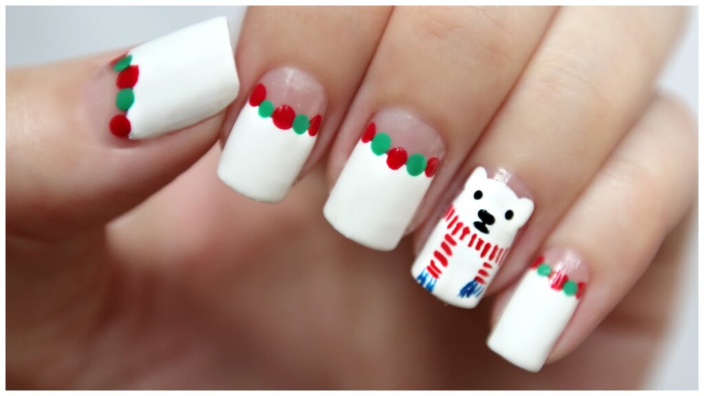 Snow Bear Acrylic Christmas Nails