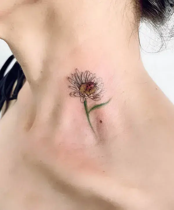 Small Daisy Tattoo on the Side of the Neck