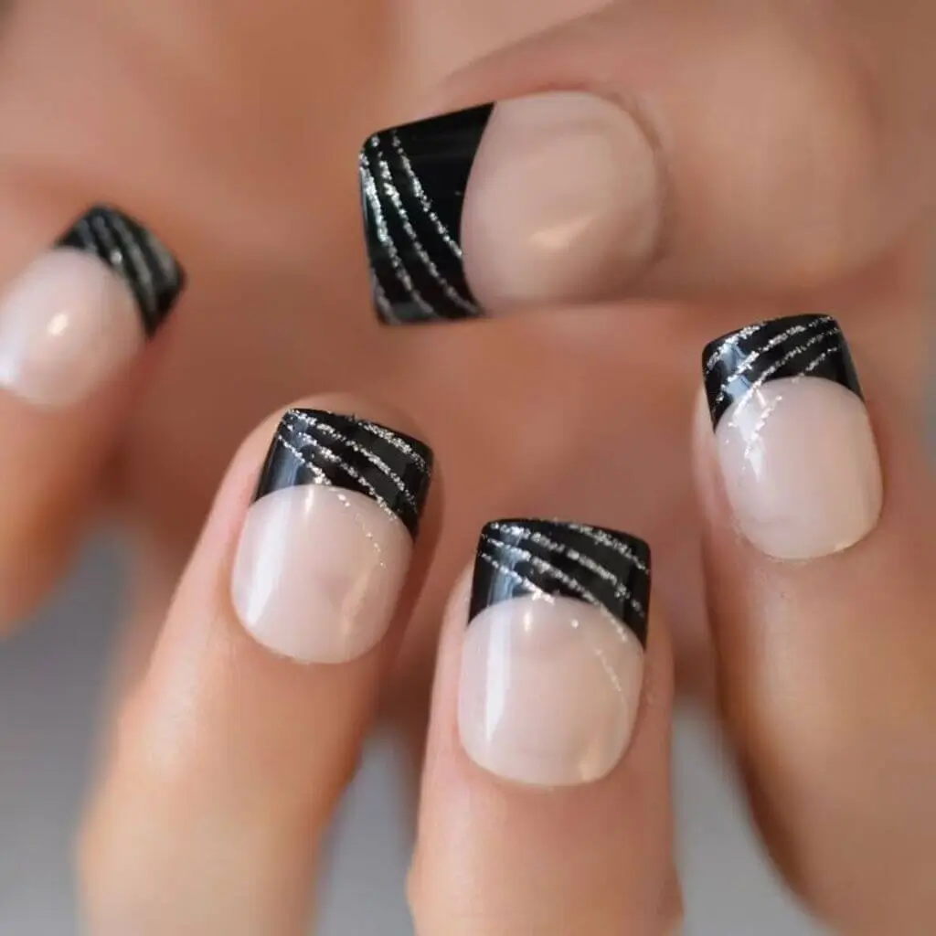 edgy black french tip coffin nails