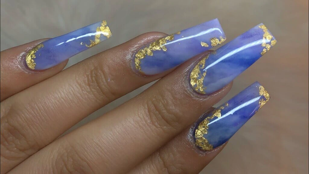 Stylish Blue and Gold Nails