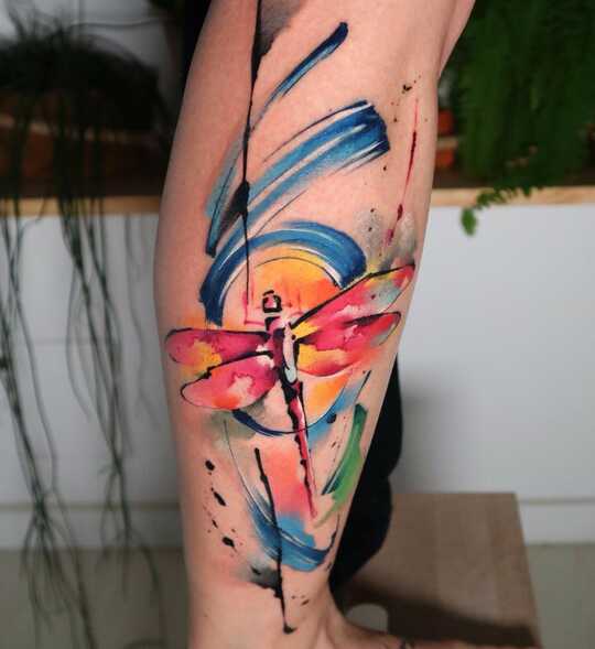 Colorful Birds and Dragonflies Women Tattoo Ideas