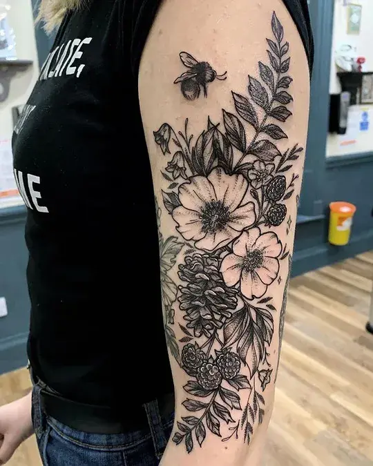 Plants & Berries Half Sleeve Tattoo Women