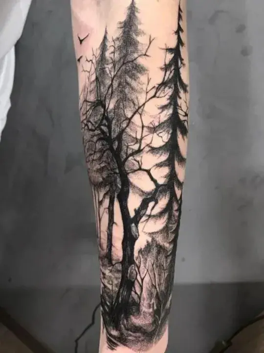 Tree Half Sleeve Tattoo For Girls