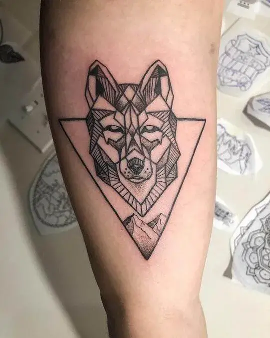 Geometric Wolf Half Sleeve Tattoo