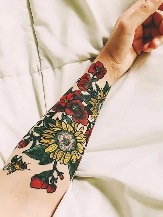 Bee With Sunflowers Tattoo Sleeve