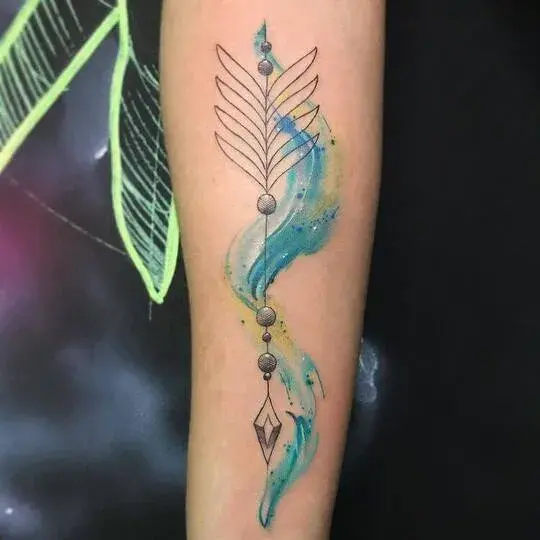 Green and Blue Watercolor Tattoo Idea