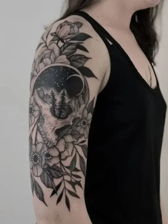 Skull Half Arm Sleeve Tattoo