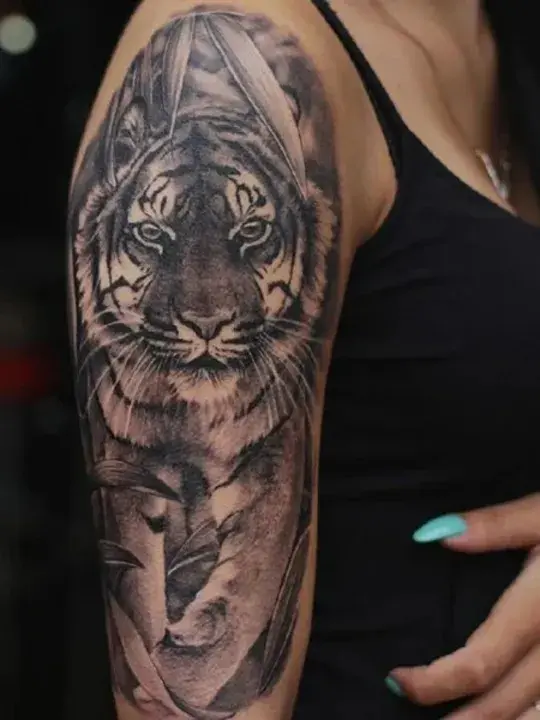 Bold Tiger Half Sleeve Tattoo Women