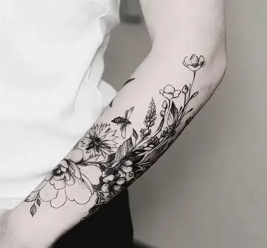 Wildflowers & Bees Sleeve Tattoo