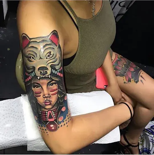 Woman Wearing Headdress Tattoo Ideas