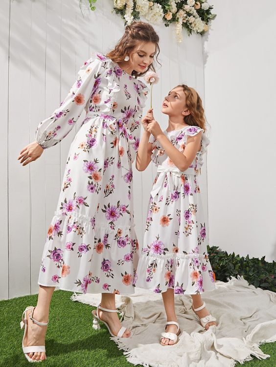 A-Line Long Dress mom and daughter