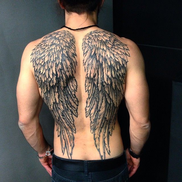 Angel Wings Tattoo On Back Male