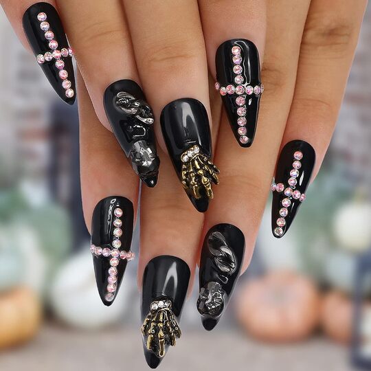 Black and Gold Claws Stiletto Nails