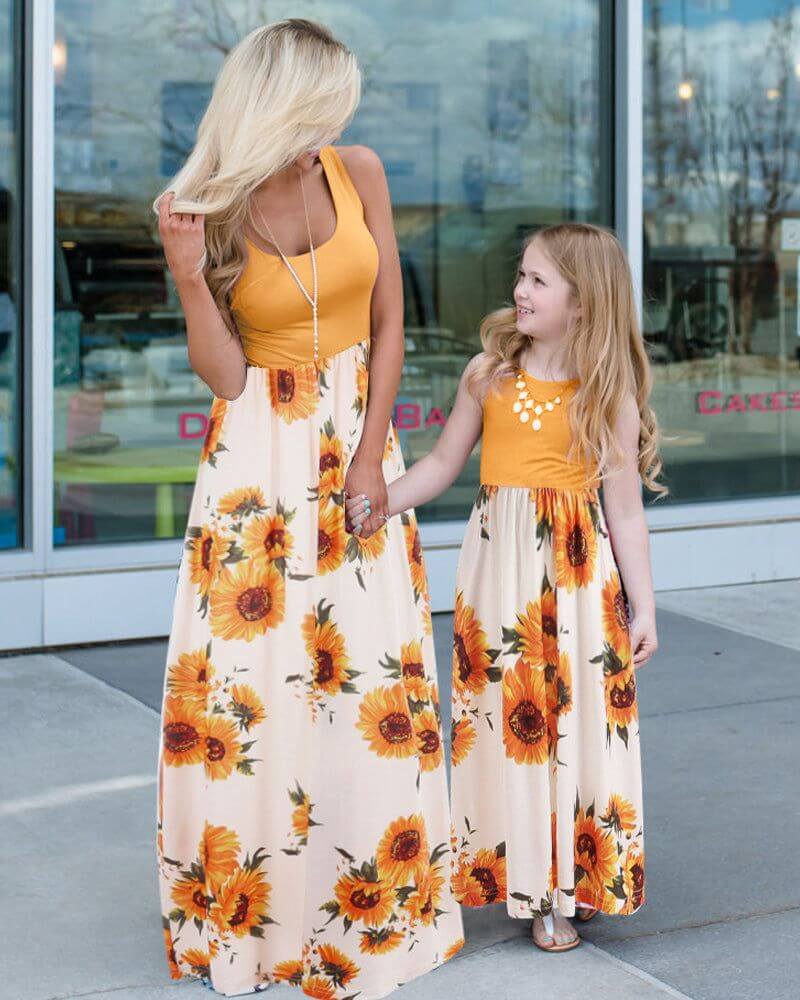 mom and daughter Long Boho Skirt with Crop Top