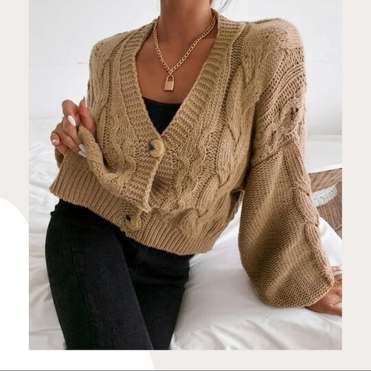  Cable Knit Sweatshirt with Button-Down Blouse
