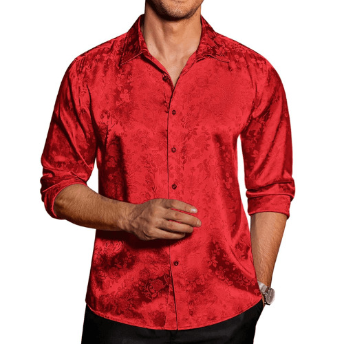 COOFANDY Men's Silk Satin Dress Shirts Jacquard Long Sleeve Floral Button Up Shirts Party Prom Wedding Shirt