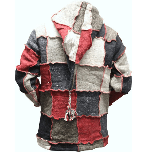 Shopoholic Fashion Mens Pixie Red Wool Patchwork Hippy Jacket