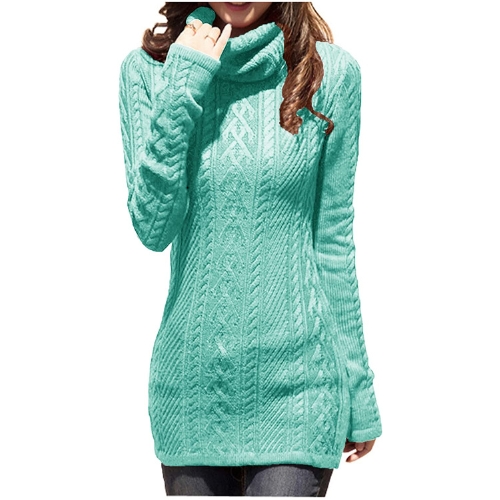 V28 Women Polo Neck Cable Knit Sweater