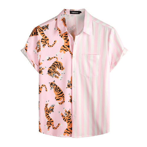 VATPAVE Mens Hawaiian Flamingo Shirts Casual Short Sleeve Button Down Shirt Summer Beach Shirts
