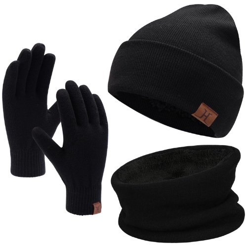 Winter Beanie Hat Scarf Touchscreen Gloves Set 