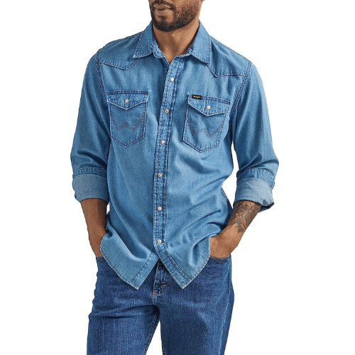 Wrangler Mens Iconic Denim Snap Shirt