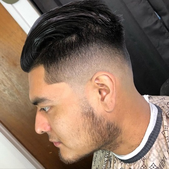 Mid Fade With Slick Back Look 