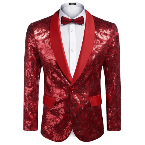 Shiny Sequins Floral Suit for Christmas Eve Party