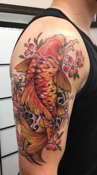 Koi fish tattoo on arm for men
