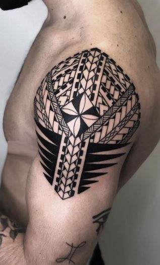 Samoan tribal upper arm tattoo