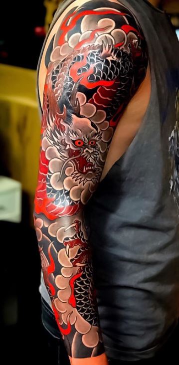 japanese dragon sleeve tattoos on arm for men