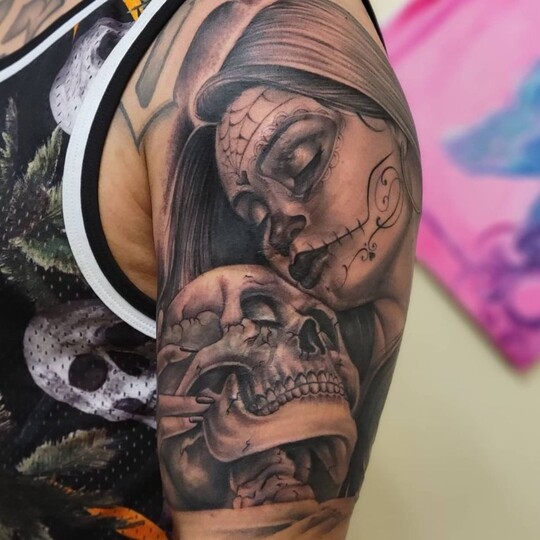 skull tattoo on arm for men
