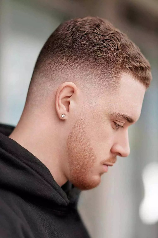 crew cut short wavy high fade hairstyle for men