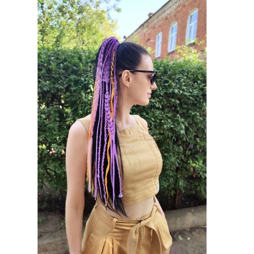 Hip Length crochet with purple highlights