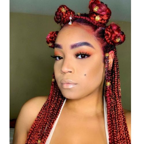 Red Crochet with Bantu Knots and Fulani Braids